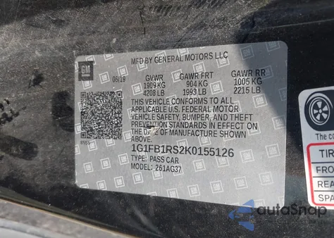 2019 Chevrolet Camaro 1Lt from USA, damaged, VIN 1G1FB1RS2K0155126